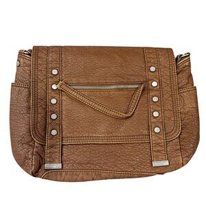 Aeropostale Faux Leather Messenger Bag – Brown (Button)